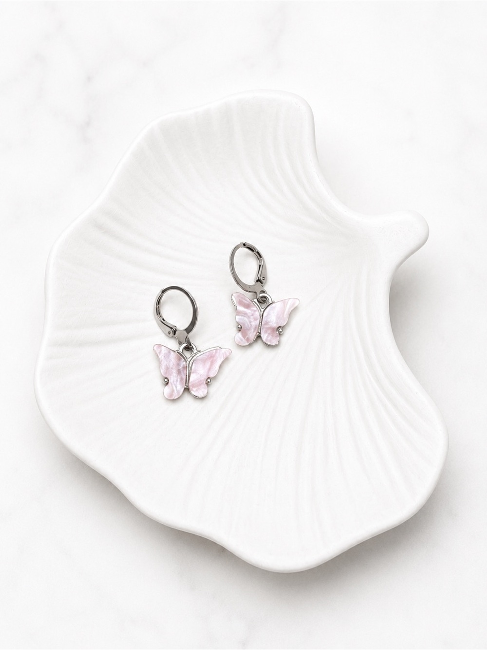 Pink Butterfly Dangle Hoop Earrings | Silver Tone Y2K Fairycore Cottagecore